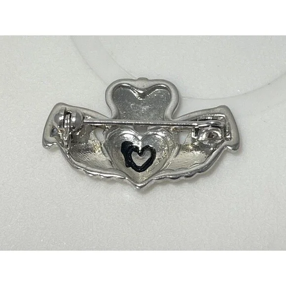 Vintage Claddagh Brooch Silver Tone Crown Heart Hands Irish Pin - Picture 2 of 3